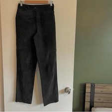 Vintage Yvonne Marie Black Suede Leather High Rise Straight Leg Pants Size 6