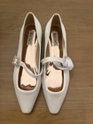 Badgley Mischka Ivory Satin Mary Jane Flats Rhinestone Buckle Square Toe - 10 — photo 2