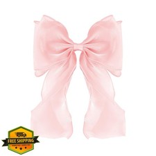 Large Light Pink Bow Hair Clips for Women, Long Tail Ribbon