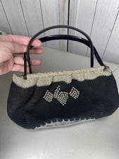 Vintage 60s Crochet Purse Woven Metal With Silver Bead Accents Top Handle