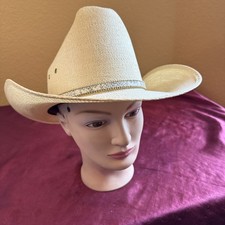Made in USA Bangora Straw Cowboy Hat Snakeskin Band Medium Stiff Shape