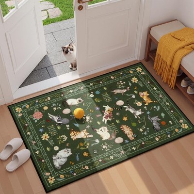 2x3 Small Dark Green Washable Cat Area Rug, Door Mat Indoor Entrance Rug, Non...