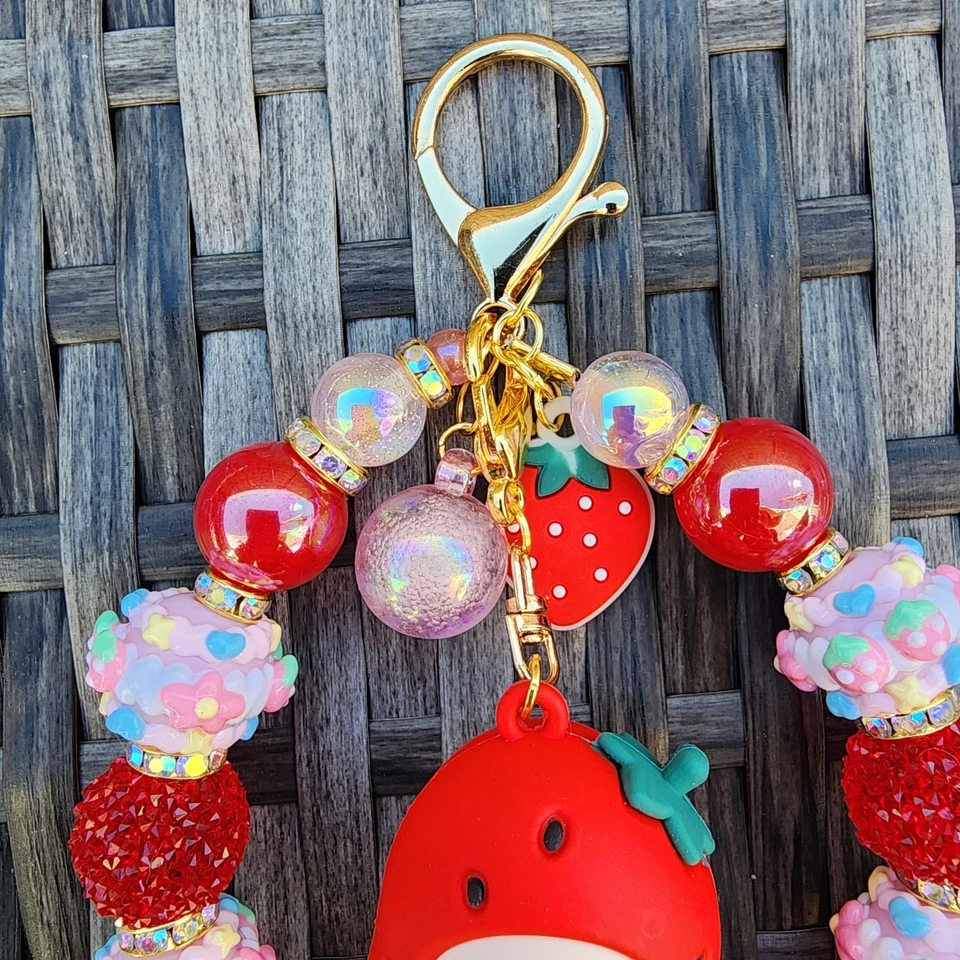 Llavero con cuentas, dije de bolso, dije de cartera, clip de bolso, dije de teléfono - niña fresa Foto 4 de 4