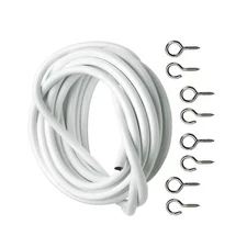 3m White Expanding Wire Cord Cable w/ 4 Hooks & 4 Eyes For Light Weight Curtain*