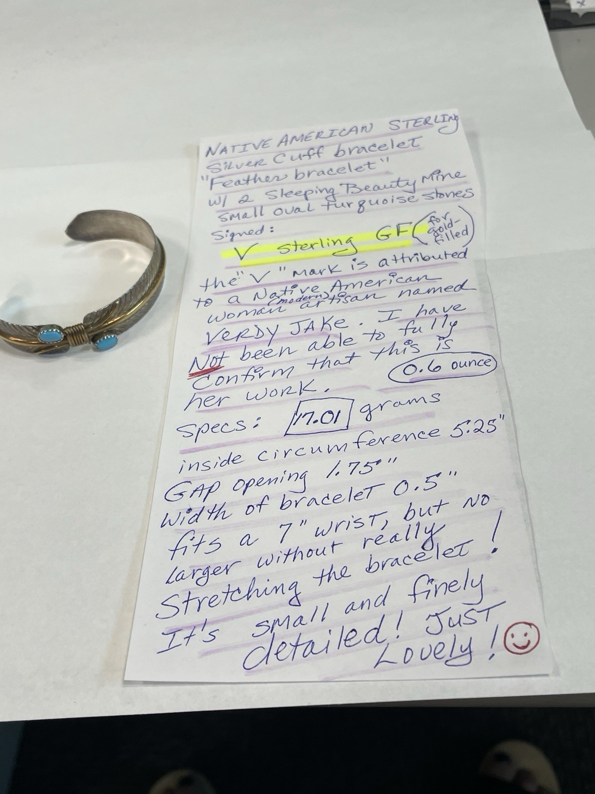 NATIVE AMERICAN SILVER FEATHER CUFF BRACELET SIGN… - image 14