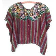 Vintage 1980s Hand-Embroidered Huipil Blouse One Size
