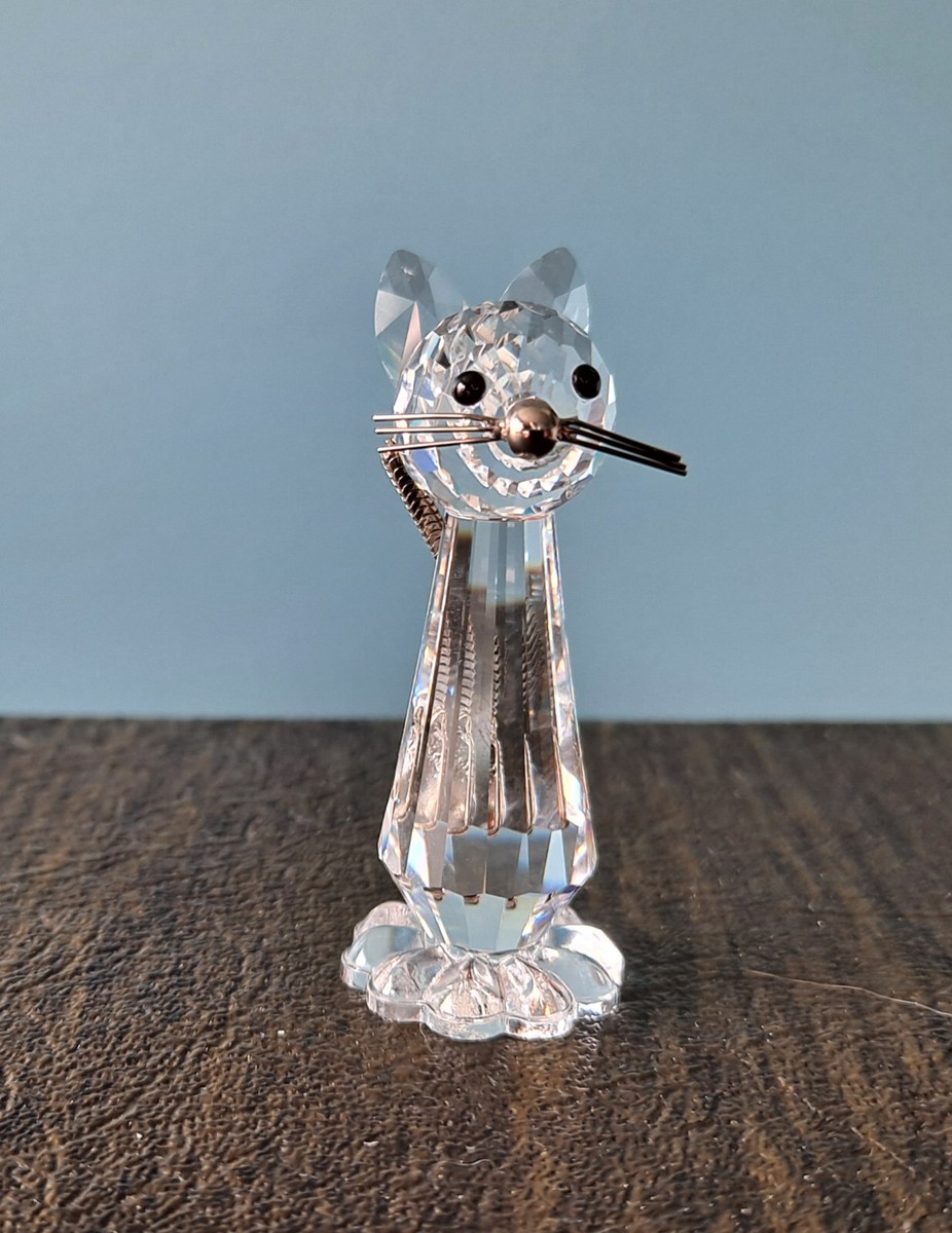 Vintage SWAROVSKI Cat Figurine Crystal Kitty W/ Metal Tail
