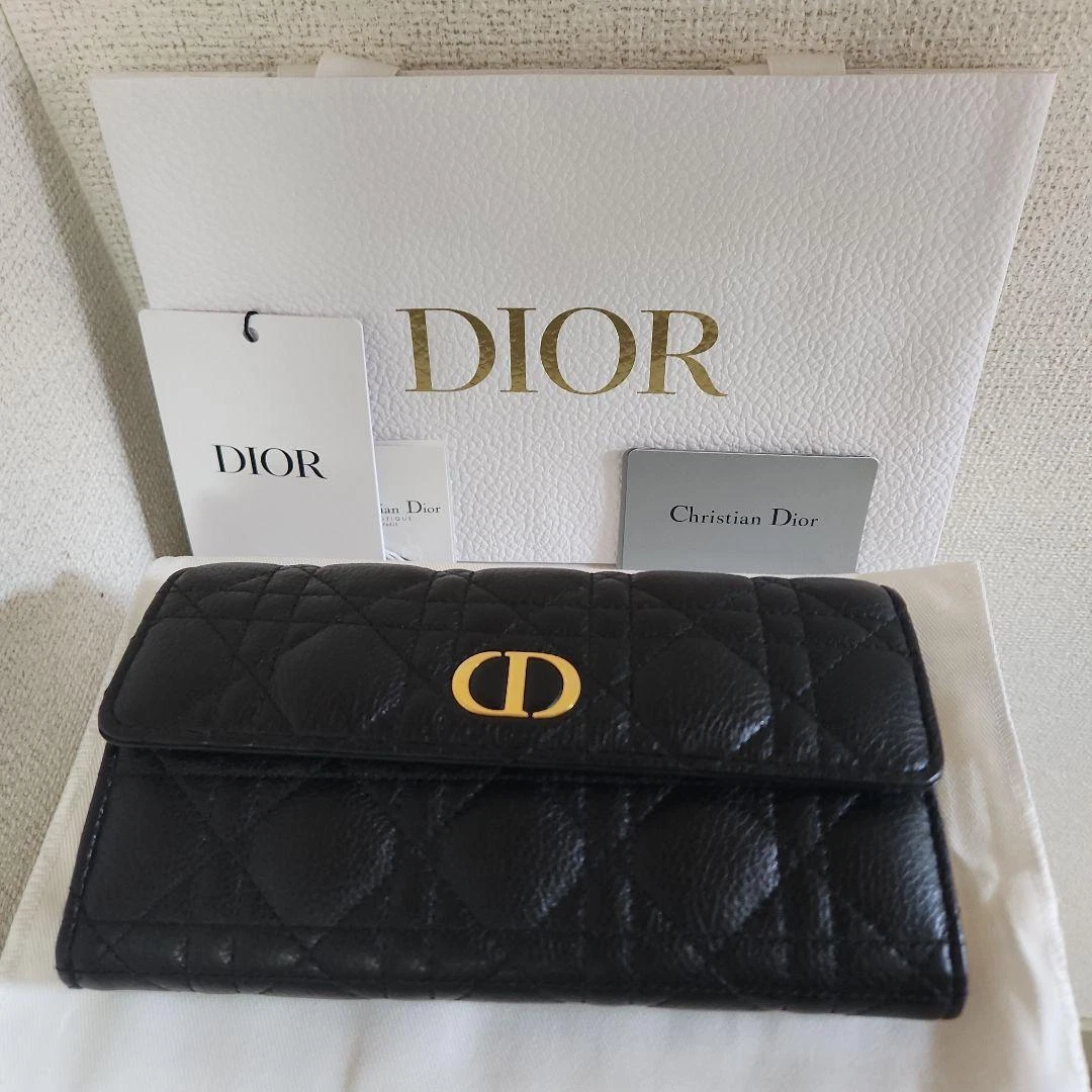 Authentique portefeuille long Christian Dior logo CD noir fabriqué en Italie femme