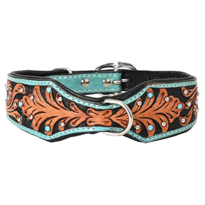 DC HILASON Western Genuine Leather Heavy Duty Dog Collar Floral