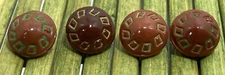 Vintage Glass Diminutive Tunnel Shank Buttons Brown Mint Accents Set of 4 5/16"