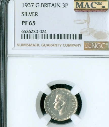 1937 GREAT BRITAIN  3P 3 PENCE NGC PF65 PQ MAC SPOTLESS *
