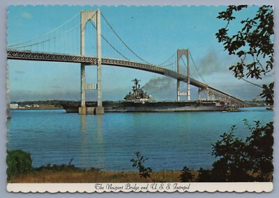 USS Intrepid aircraft carrier Newport Bridge Rhode Island postcard DZ