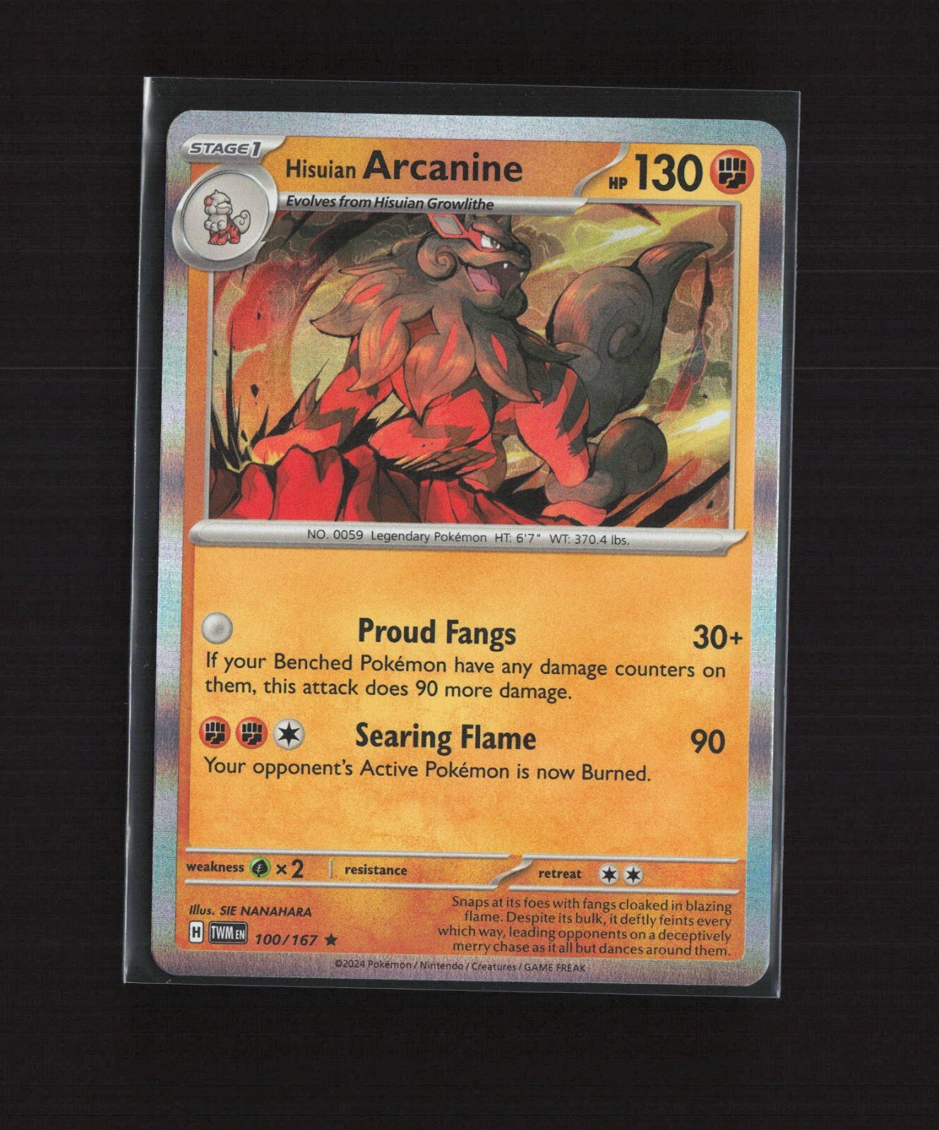 Hisuian Arcanine 100/167 Twilight Masquerade Holo Rare Pokemon Card