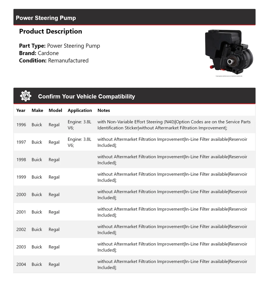 Насос гидроусилителя руля Buick Regal 1996-2004 годов выпуска Cardone 1997 1998 1999 2000 2001 годов выпуска - Изображение 2 из 4
