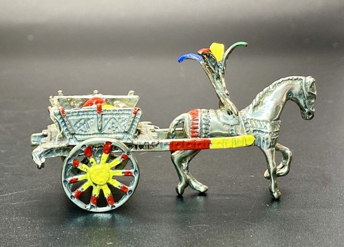 VTG 800 Silver Enameled Painted Horse Drawn Cart Miniature, Made In Italy. - Picture 5 of 11