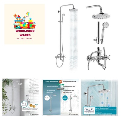 Shower Faucet Set 8 Rain Exposed Pipe Shower 2 Double Knobs Handle Chrome Pol...