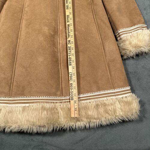 Penny Lane Coat Womans Medium Tan Faux Suede Shearling Fur Toggle Mob Wife - Picture 14 of 18