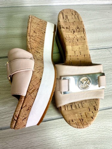 Michael Kors EXCELLENT Warren Platform Sandal 8 Pink Cork Wedge Shoe Logo Slide - 第 1/9 張圖片