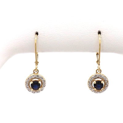 14k Gold Sapphire Diamond Halo Dangle Earrings September Birthstone New