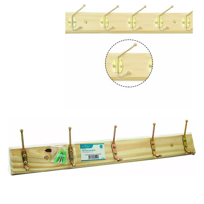 Holz Türhaken Aufbewahrung 5 Haken Wandmontage Garderobe & Hutablage Kiefernholz Aufhänger