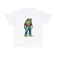 Unisex Adult Graphic T-Shirt: Neon 80s Power Suit Frog Fashion Tee