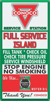 CONOCO GAS STATION FULL SERVICE ISLAND PUMP SIGN REMAKE ALUMINUM SIZE OPTION