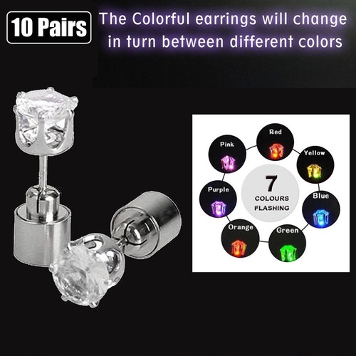 1/3/10 Pairs LED Light Up Ear Studs Earrings for Dance Christmas Halloween Party - Picture 13 of 13