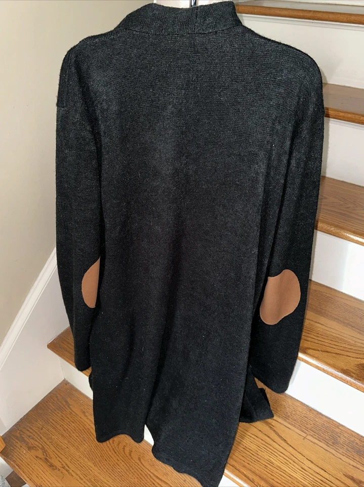 Suéter cardigã preto remendo de couro cotovelo Chic Soul J Crew lance 4 caridade ❤️243 - Imagem 3 de 4