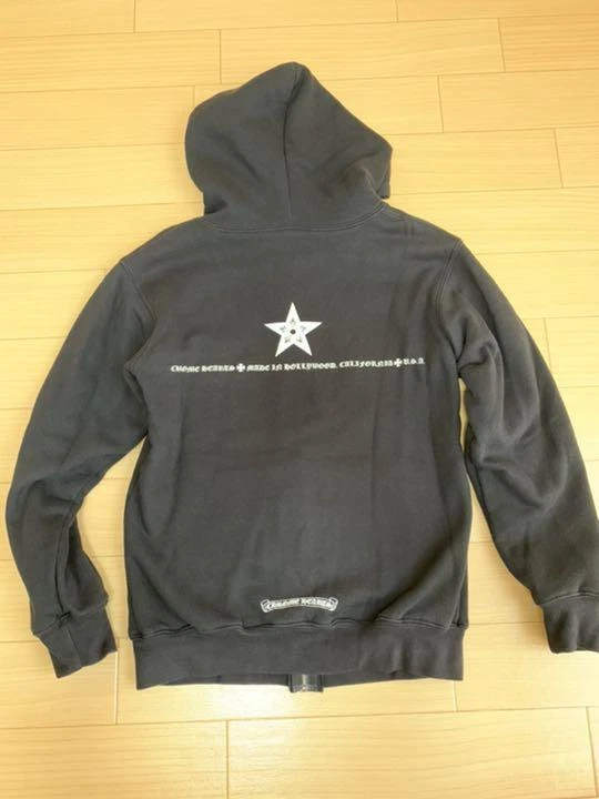 CHROME HEARTS Felpa con cappuccio cuori cromati pugnale cerniera 5 stelle stampa etichetta a scorrimento taglia S