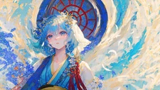 Anime Ai Art Blue Hair Blue Eyes Kimono Short Hair  Gaming Mat Desk 6936