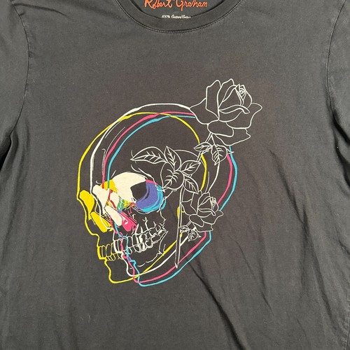 Robert Graham Skull & RosesT-Shirt Mens 2XL Black Short Sleeve 100% Cotton - Picture 2 of 8
