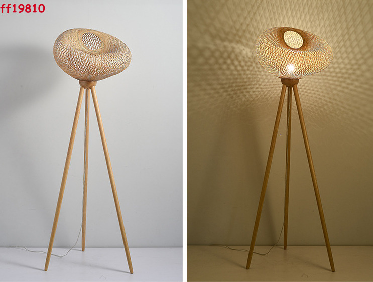 Japanese Style Rattan Bamboo Standing Floor Lamp Nordic Wood Led Light Home Deco
