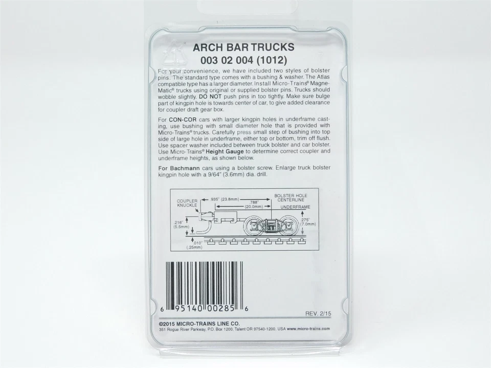 N Scale Micro-Trains MTL 00302004 (1012) Arch Bar Trucks Long Ext Couplers 1pair - Image 3 of 4
