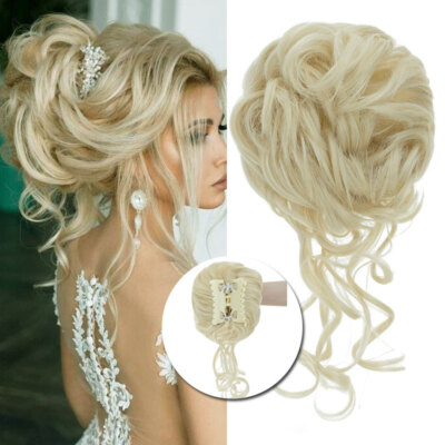 Real THICK Messy Curly Hair Bun Chignon Claw Clip Ponytail Scrunchie Extensions