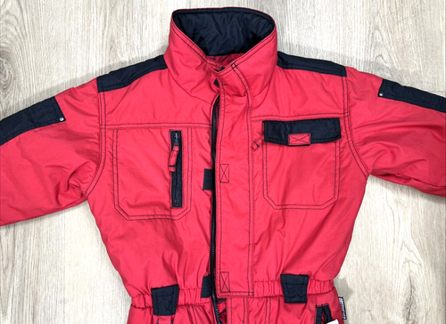 Obermeyer Kids Size 7 ReversibleSnowsuit Ski Suit Black & Red Belted Vintage - Picture 17 of 24