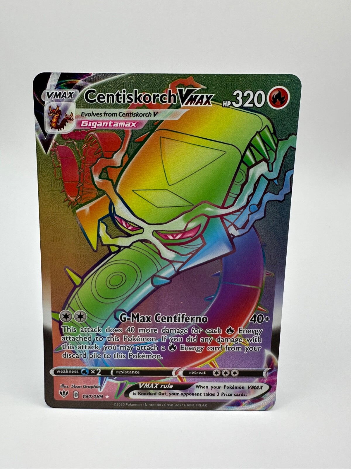 Pokémon TCG Centiskorch VMAX Darkness Ablaze 191/189 Holo Secret Rare NM
