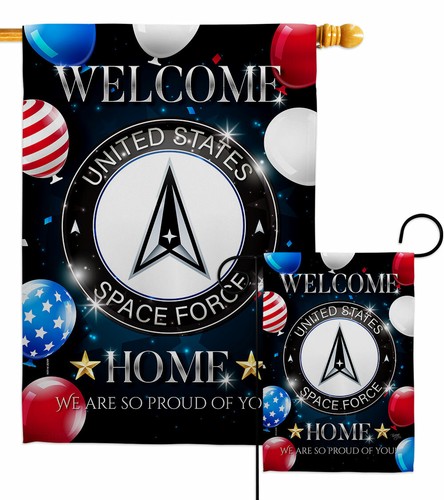 Bandiera da giardino Welcome Home Space Force forze armate decorativa cortile casa striscione - Foto 1 di 17