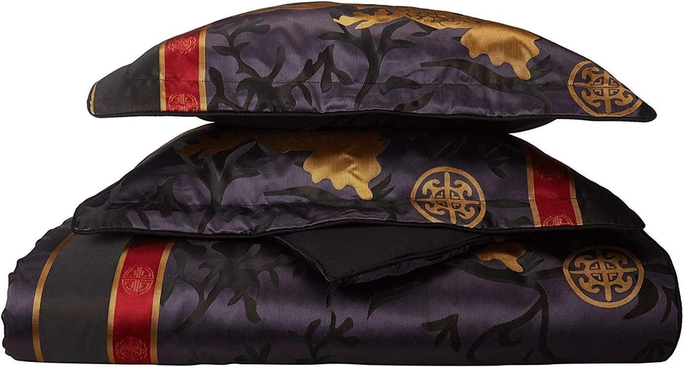 7-Piece Black/Gold/Red Palace Asian Jacquard Dragon Comforter Set - Image 3 of 4