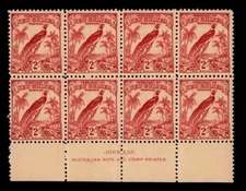 New Guinea  Sc # 42 SG186  Imprint Block of 8 Bird of Paradise Mint Never Hinged
