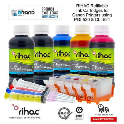 Rihac Refillable Ink Cartridges suits Canon PGI-520 CLI-521 IP4700 IP4600 IP3600