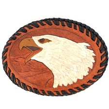 Leather  Metal Painted American Bald Eagle Oval Belt Buckle, 2 7/8"x4"