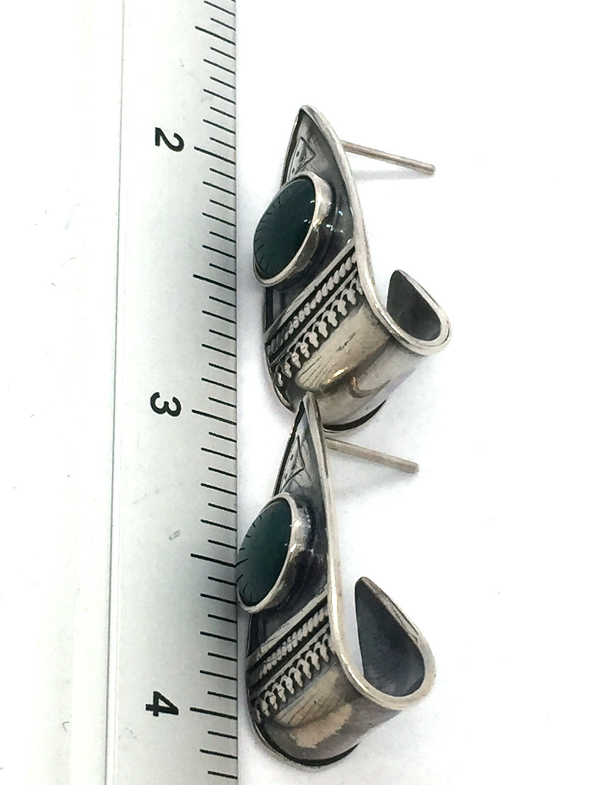 Solid Sterling Silver & Green Agate Dangle Post E… - image 2