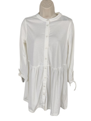 NEU MIT ETIKETT DAMEN NEXT UK 10 WEISS LÄSSIG LANGARM JERSEY KITTEL SHIRT MINIKLEID