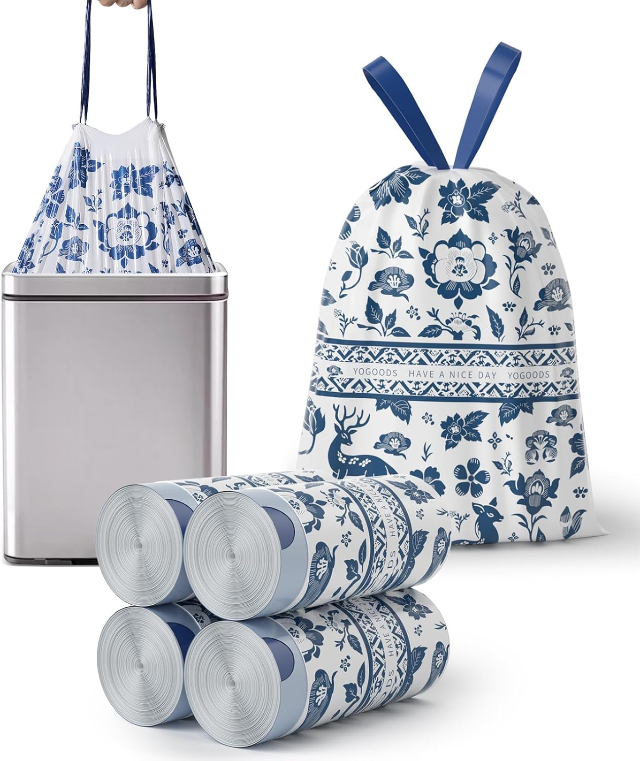 128 Small Drawstring Trash Bags 4 Gallon, Garbage Bags, Plastic Rubbish Bin Bags