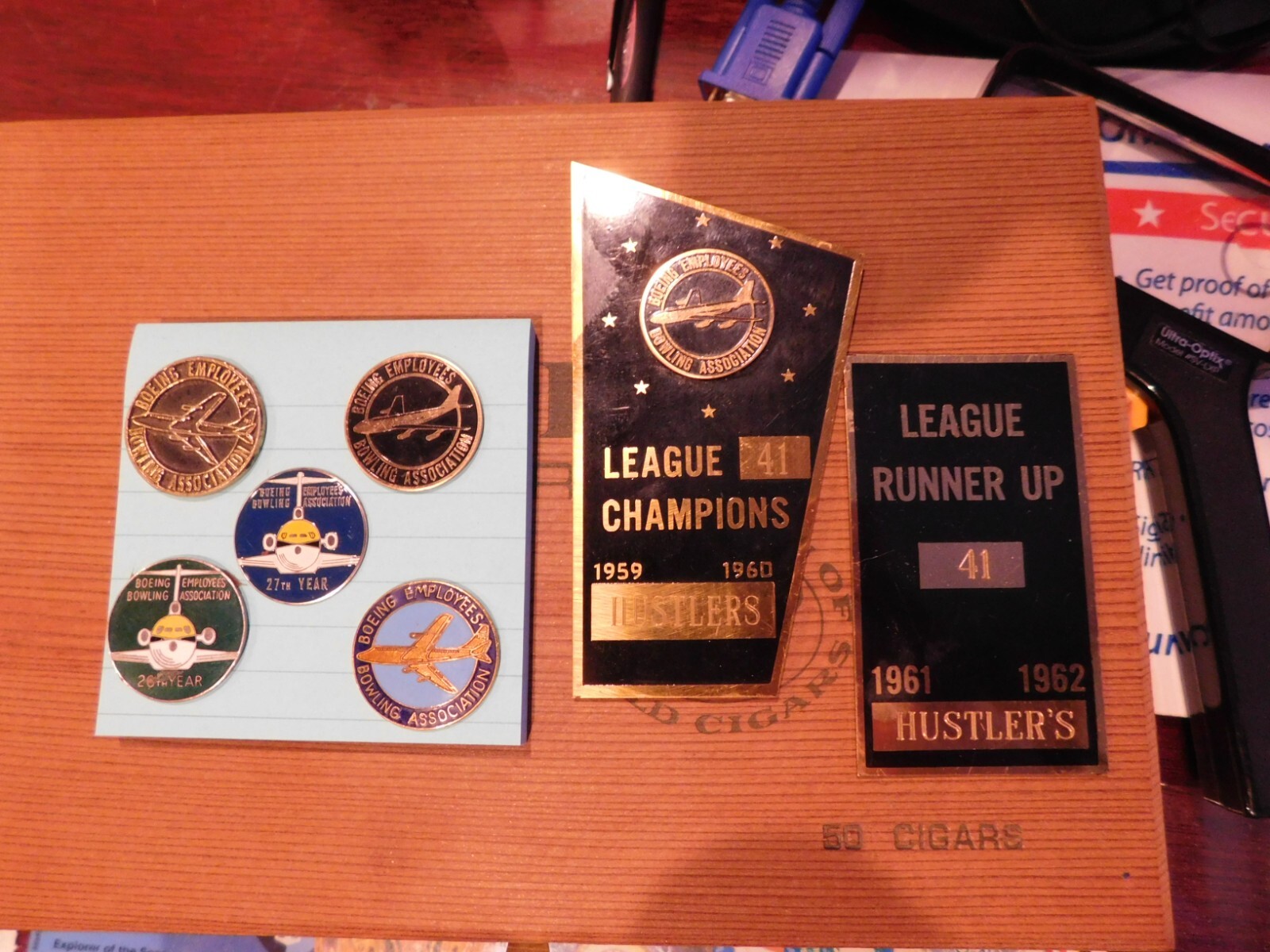 Vintage 1960s Boeing Employee Bowling Association enamel coins tokens awards