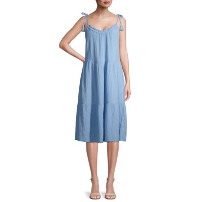 Time and Tru Tiered Tie Sleeve \u0026 eyelet Midi Dress summer beach casual  picnic | eBay