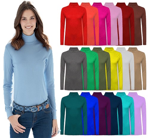 NEW LADIES WOMENS POLO NECK TOP STRETCH 