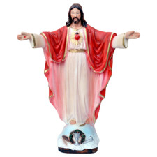 Statua del Sacro Cuore di Gesù con braccia aperte in resina piena 25 cm