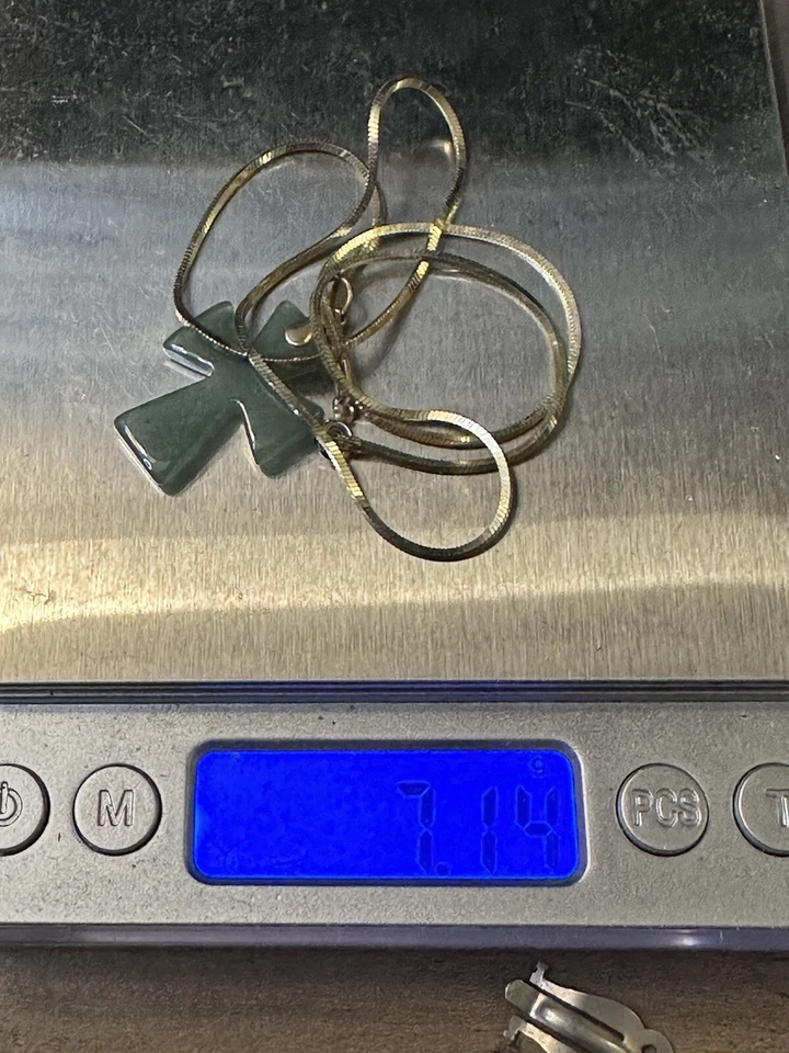 Collar Vintage Cruz Aventurina Oro Vermeil Plata de Ley 925 18 pulgadas Foto 2 de 4