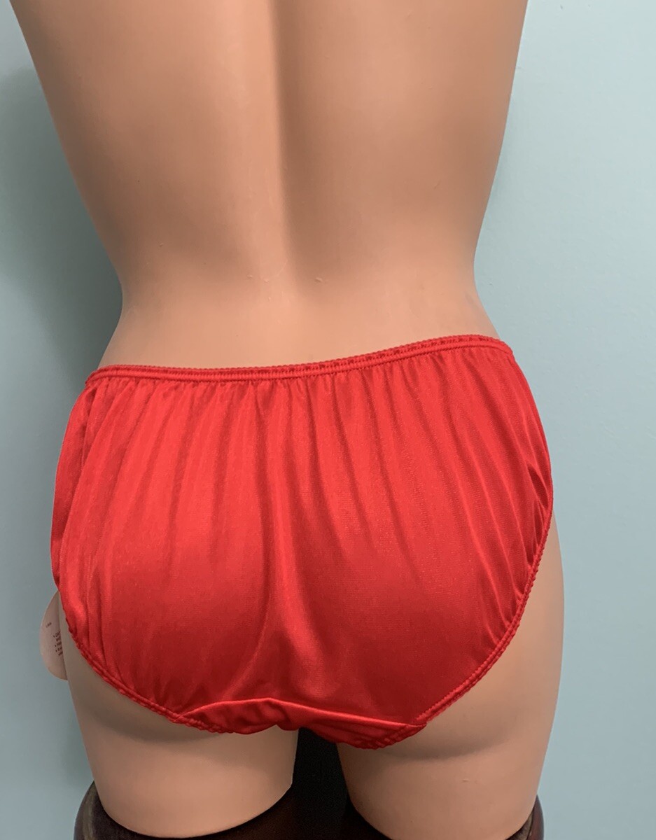 Vtg Shiny sexy Kayser 7 L Panties Nylon Lace Classic Bikini NOS Red